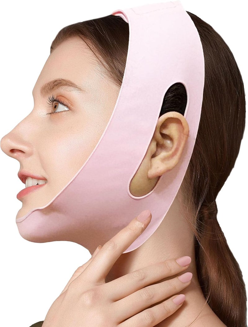WIDVIH Post Surgical Silicone Chin Strap，Reusable Neck and Chin Lipo Compression Garment，Anti Snoring Chin Strap for Women & Men (Pink) - Image 1